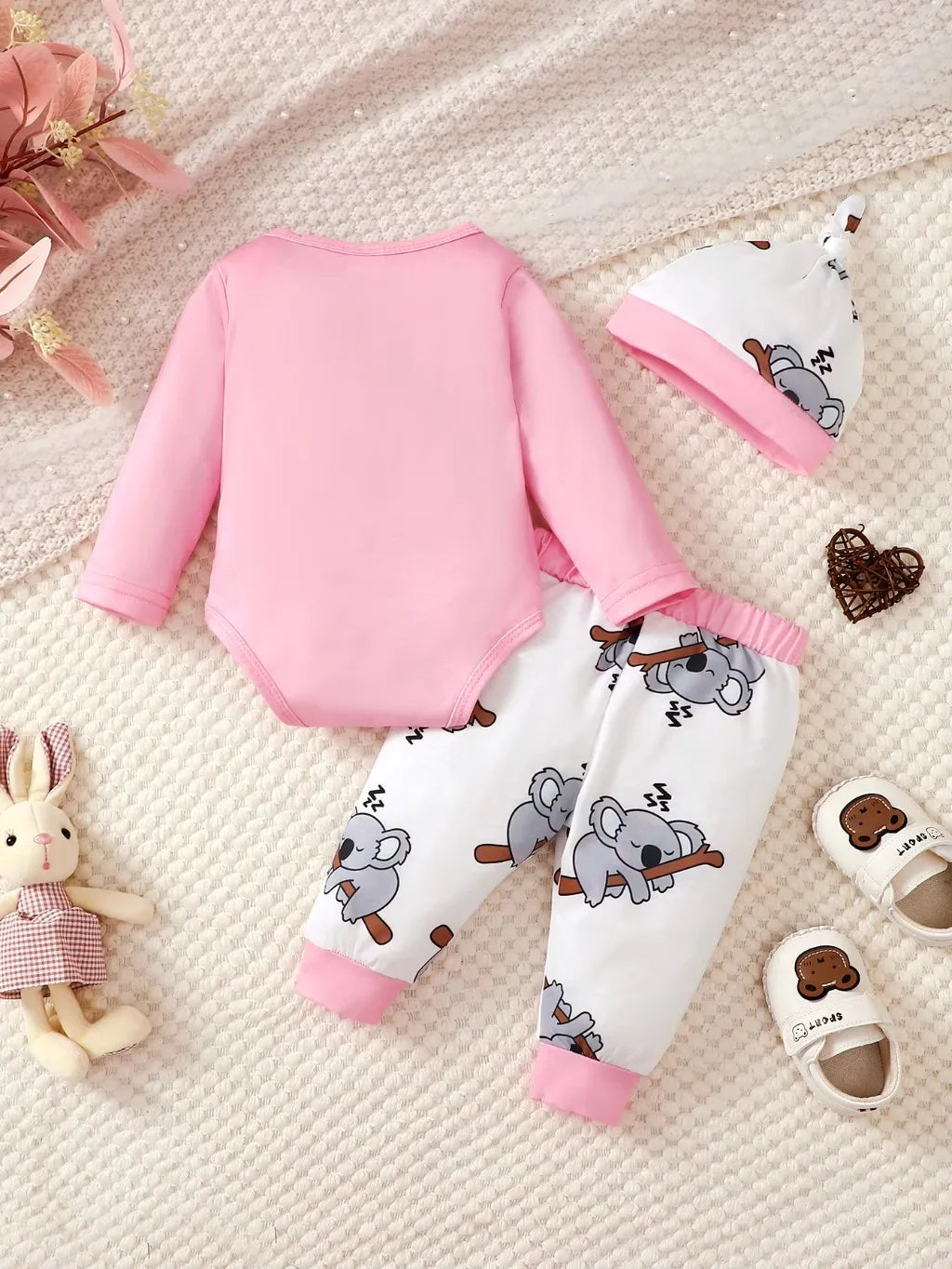 Baby Boy and Girl Christmas Costume Cute Koala Long Sleeve Top+ Pants+Hat 3PCS Clothes Set for 1-18 Months Infant Holiday Suit