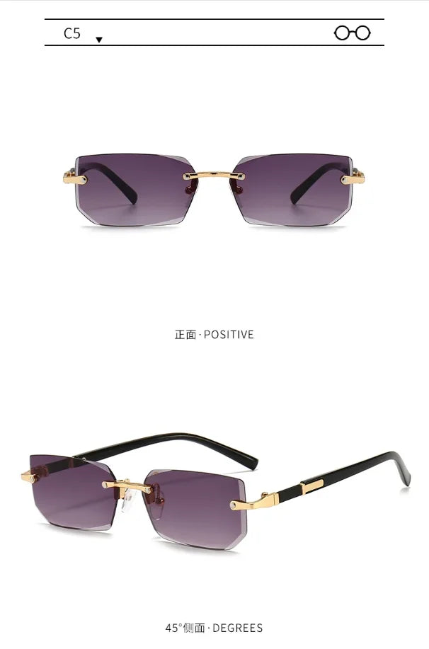 Rimless Sunglasses Rectangle Fashion Popular Women Men Shades Small Square Sun Glasses For Female Male Summer Traveling Glasses
