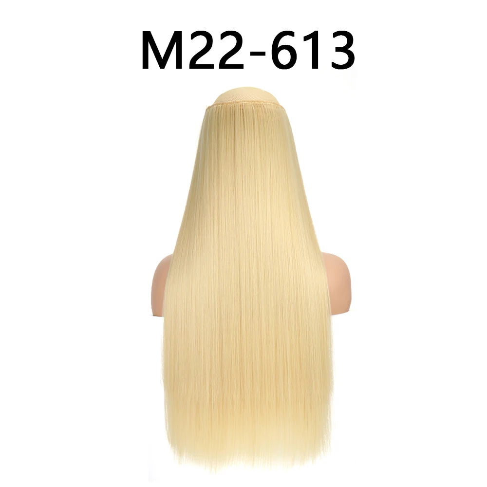 Synthetic 24Inch Hair Extensions OnePiece 5 Clips Long Straight Hairstyle Heat Resistant Fake Hairpiece For Women Natural Brow