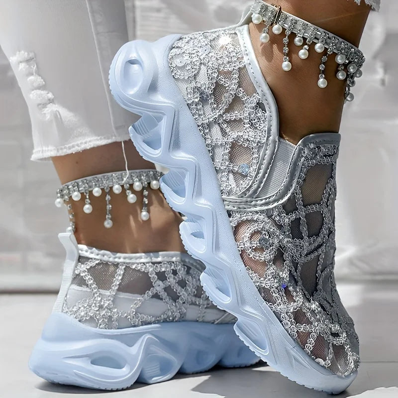 Women Sneakers New Lace Flats Platform Women Sport Shoes Women Mesh Breathable Sneakers Summer New Casual Running Shoes
