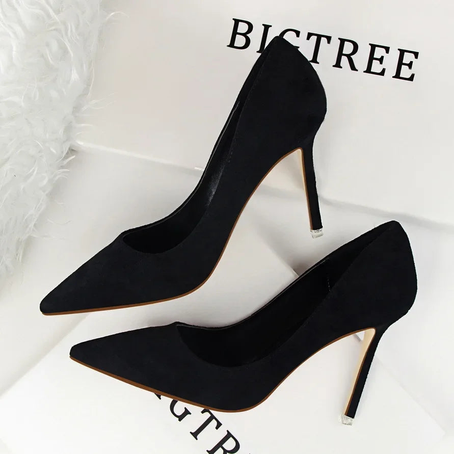Korean Style Fashionable Minimalist High Heel Velvet Surface Sexy Slimming Professional OL Women's Single Shoes Sharp Pointed To
