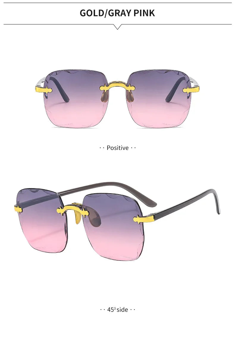 Luxury Square Rimless Sunglasses Women Brand Designer Summer Red Glasses Fashion Sun Glasses for Men UV400 Shades Oculos