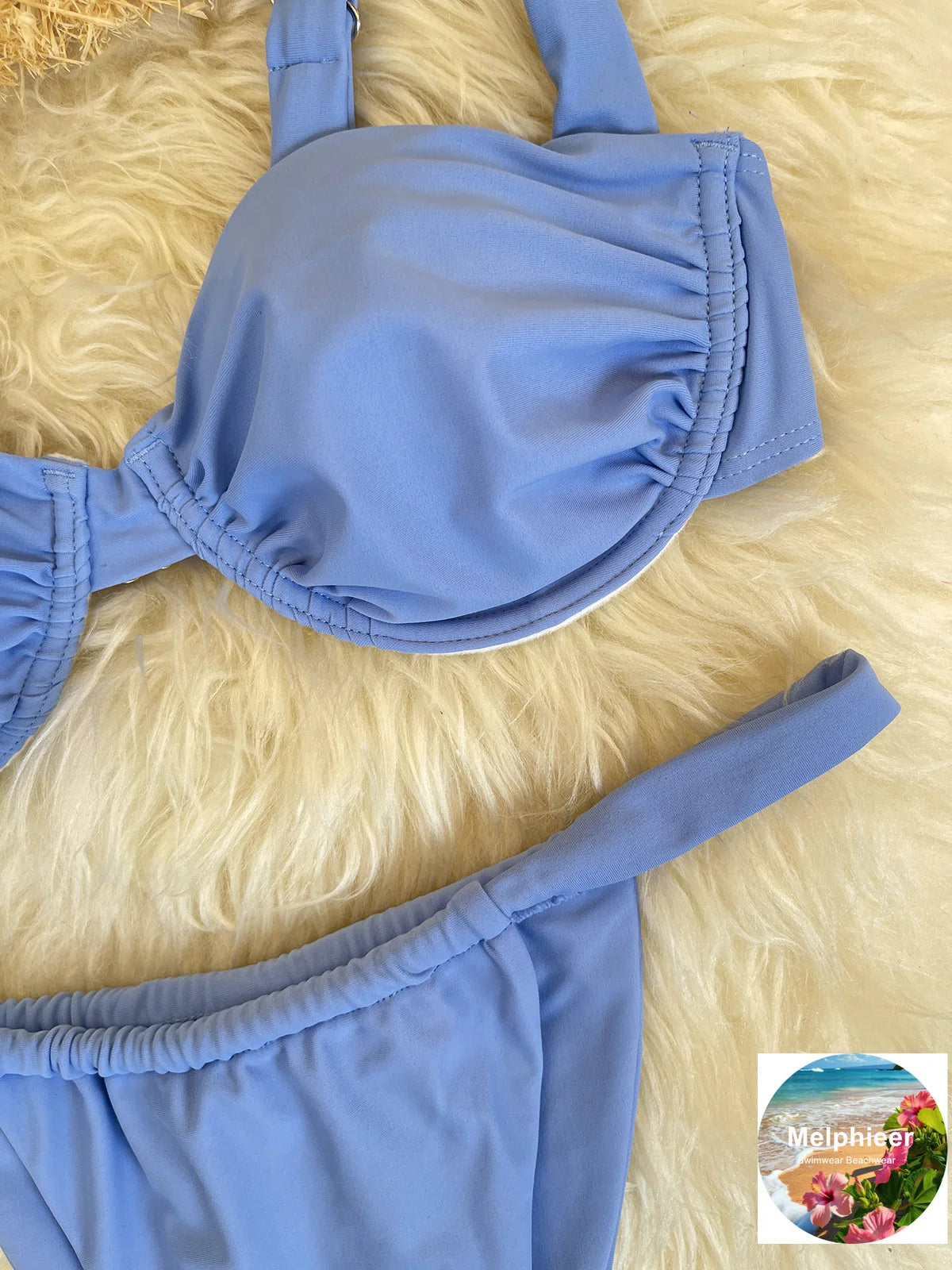 Melphieer Women's Solid Color Bikini Set Strappy Bandage Push-Up Swimsuit Summer Lady Beach Pool Club Swimwear Bathing Suit