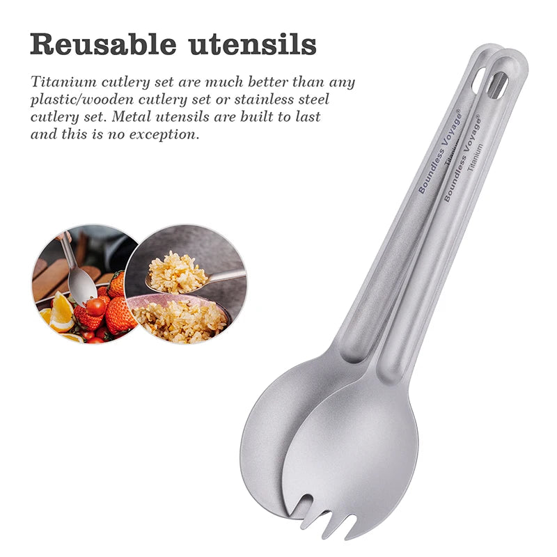 Boundless Voyage Titanium Cutlery Reusable Spoon Spork Set Lightweight Camping Tableware Outdoor Flatware