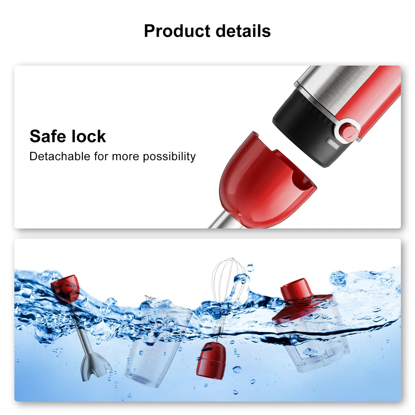 BioloMix 4-in-1 Hand Stick Blender 1200W Stainless Steel Immersion Mixer Chopper Smoothie Cup Ice Blades for Baby Food