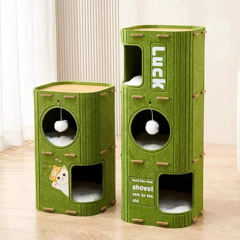 Luxury Multi layer Pet Four season Drilling Integrated Cat Tree Hole Double layer Grab Board Closed Universal Cat House