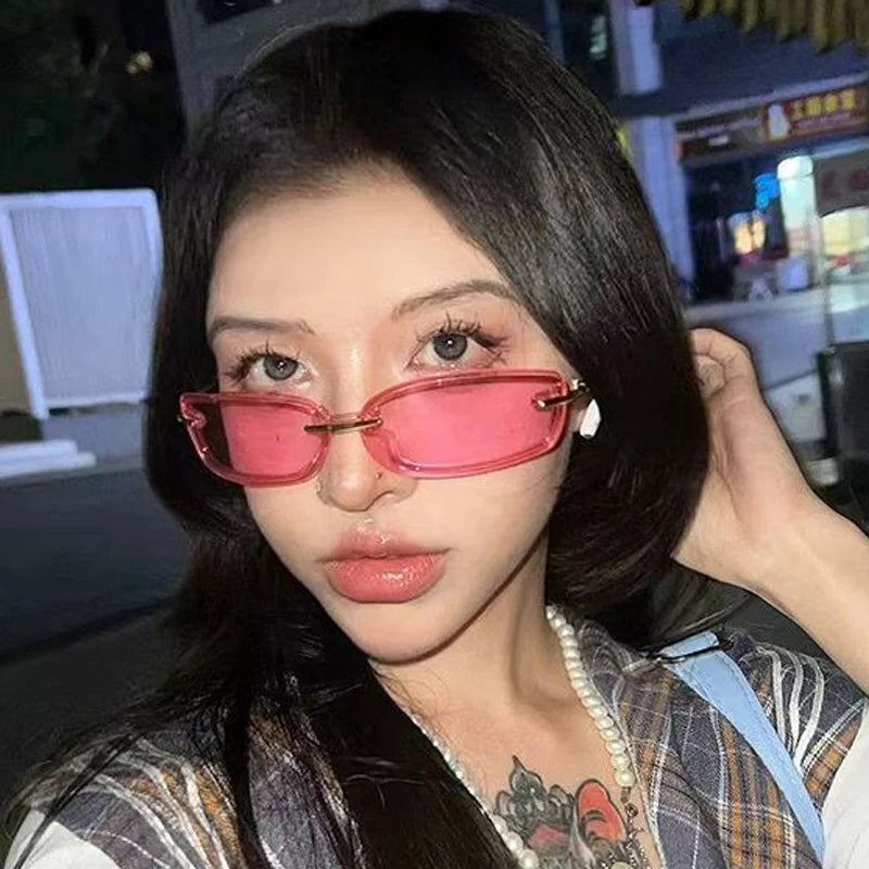 Rimless Y2K Style Sunglasses Rectangle Fashion Popular Women Men Shades Square Sun Glasses for Female Male Oculos Metal Frame