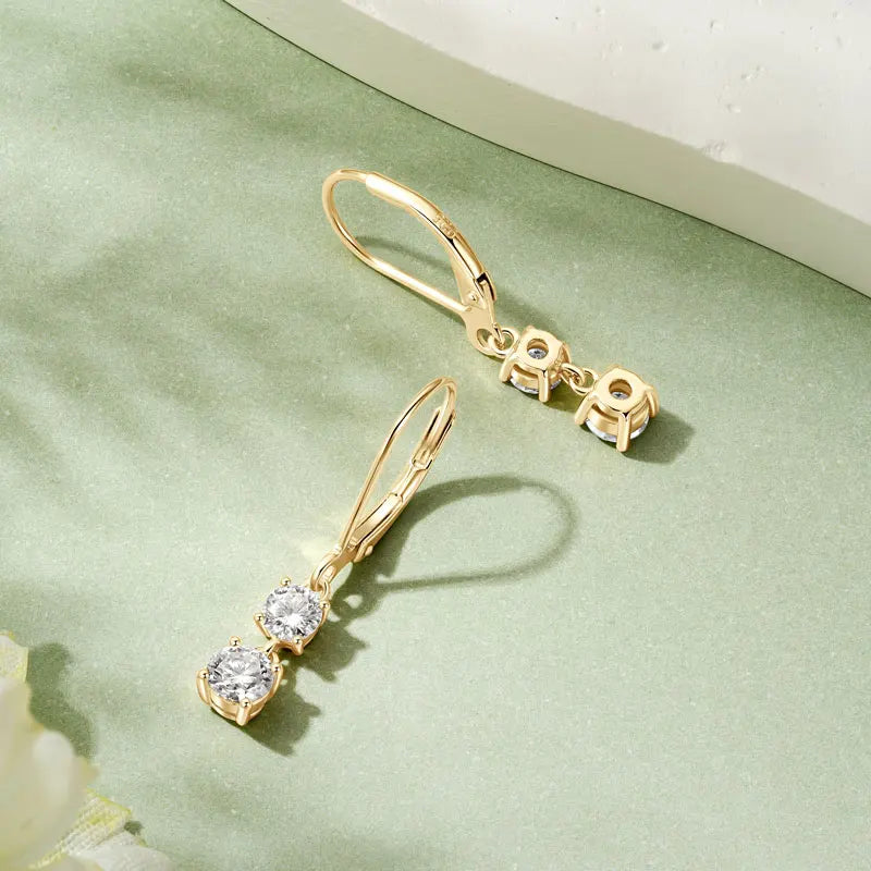 IOGOU D Moissanite Drop Earrings for Women 925 Sterling Silver Leverback Trendy Wedding Fine Jewelry Gift with Certificate