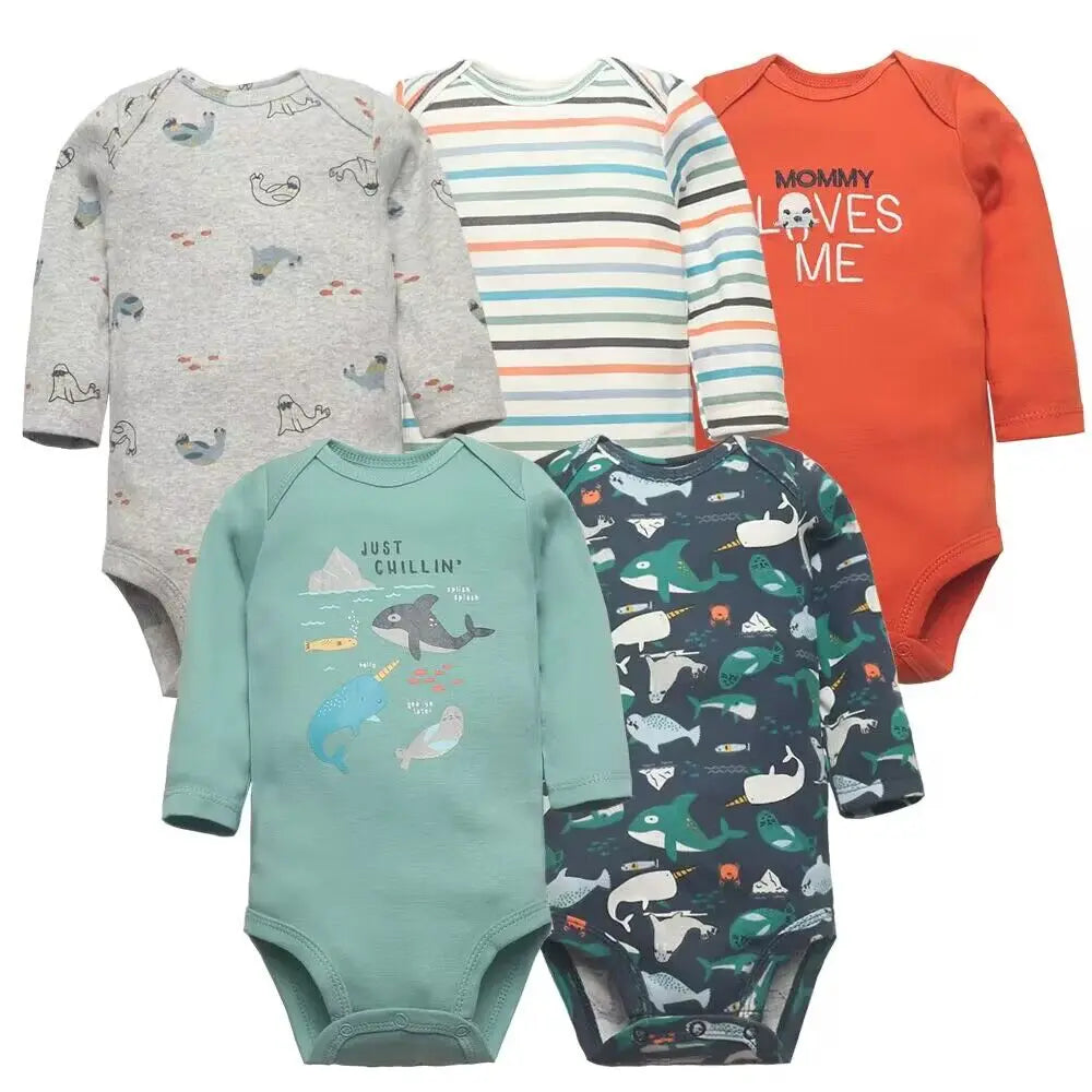 5Pcs/Lot Baby Bodysuits Long Sleeves Newborn Baby Clothes 100% Cotton Cartoon Baby Clothing Infant Baby Boy Girl Clothes