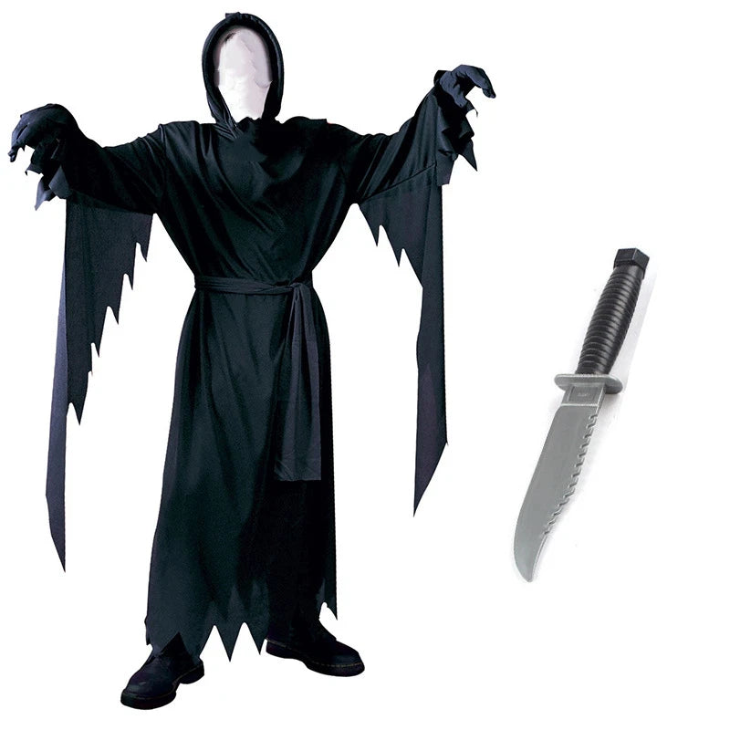Kids Scream Costume Children Fancy Dress Halloween Party Horror Death Ghostface Costume Boys Teens