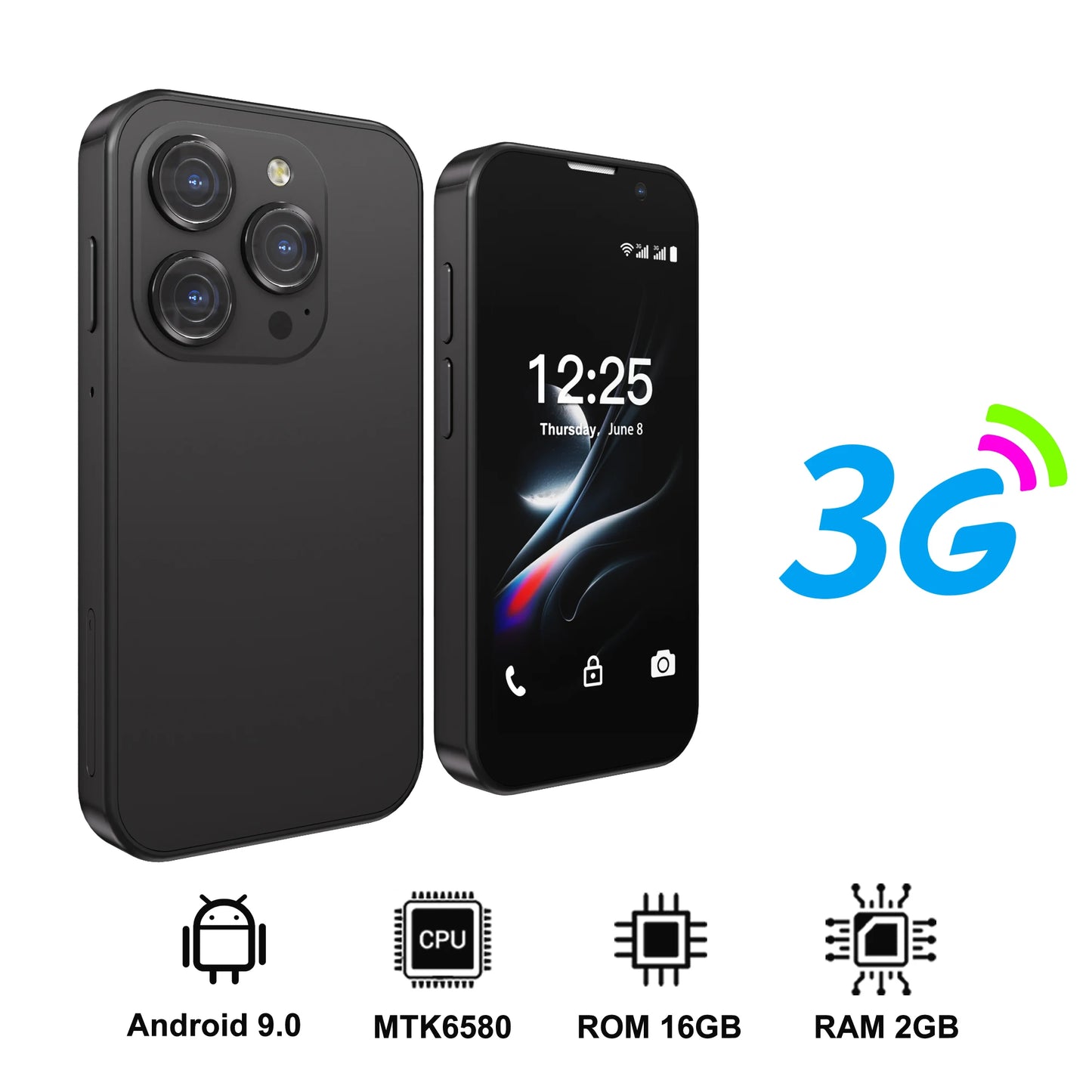SERVO 16SE Ultra Mini Pocket Smartphone 16GB ROM 3G WCDMA Android 9.0 WiFi Dual SIM Face Unlock Play Store 3.0" Screen Cellphone