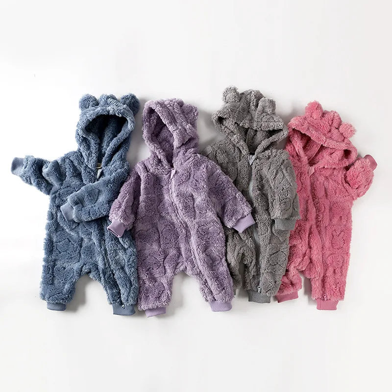 0-18 Months Newborn Baby Romper Winter Thicken Flannel Warm Clothes Infant Boy Girl Oneies Pyjamas Kids Cute Hooded Jumpsuits