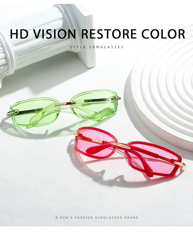 Rimless Y2K Style Sunglasses Rectangle Fashion Popular Women Men Shades Square Sun Glasses for Female Male Oculos Metal Frame