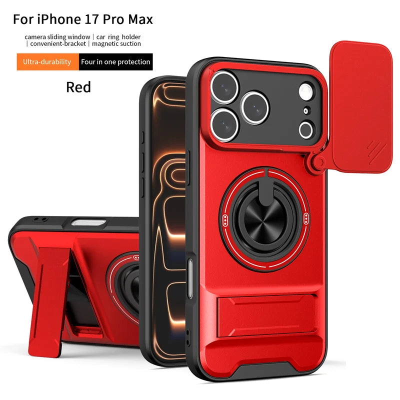 Armor Funda For iPhone 17 Pro Max Case Magnetic Ring Stand Lens Protect Coque For iPhone17 Pro 17Pro Max Wireless Charging Cover