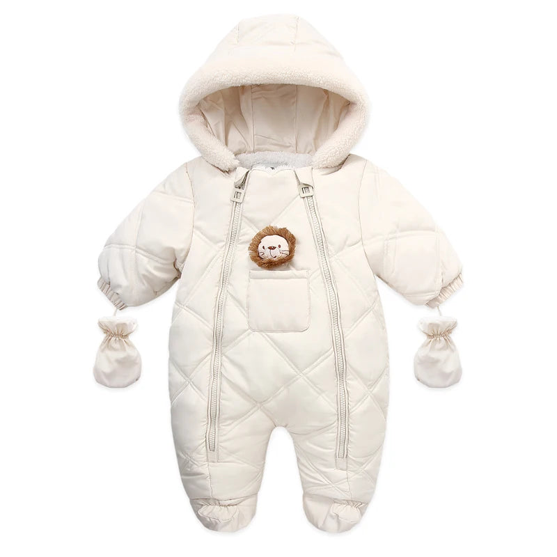 Ircomll Hight Quality Newborn Baby Winter Clothes Snowsuit Warm Fleece Hooded Romper Cartoon Lion Jumpsuit Toddler Kid Outfits
