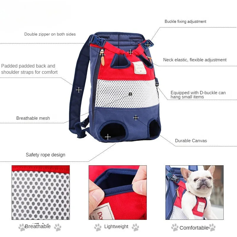 Internet Celebrity Pet Backpack Breathable Canvas Cat Bag Portable Travel  Bag  French Bucket Dog Backpack  Pet Supplies Outdoor
