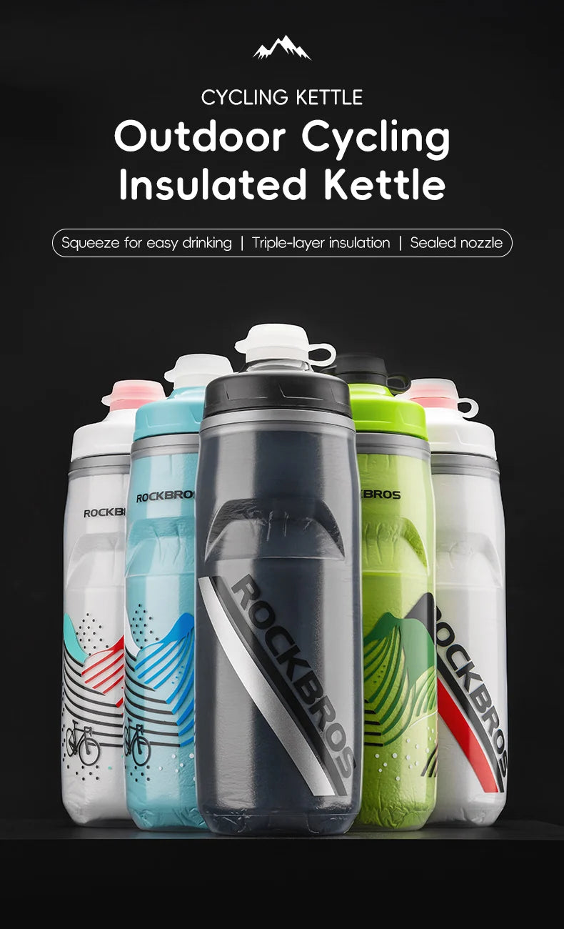 ROCKBROS 620ml Cycling Water Bottle Cold Water Insulated Thermal Silicone Bottle Outdoor Sports MTB Road Bike Bicycle Bottle