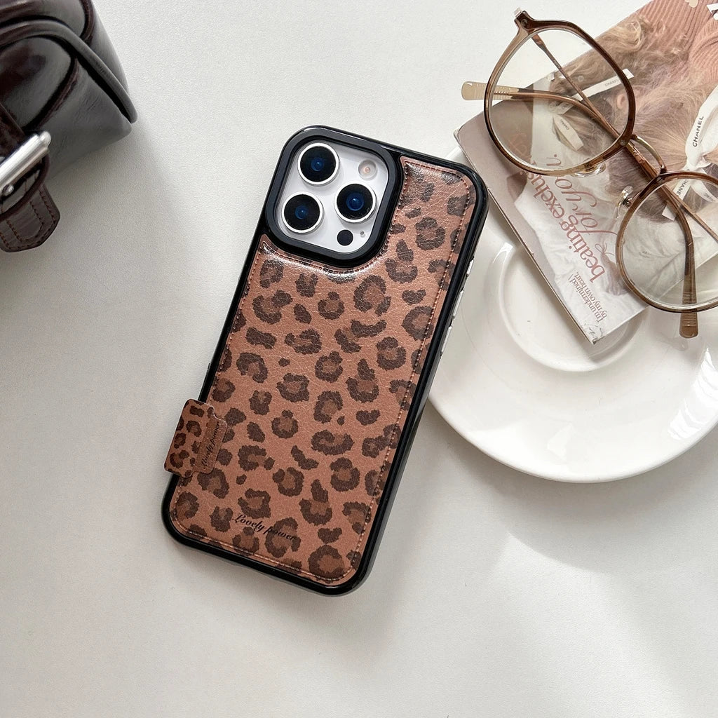 Fashion Sweet Pink Leopard Print Leather Shockproof Protective Phone Cover Case for iPhone 17 16 15 14 Pro Max