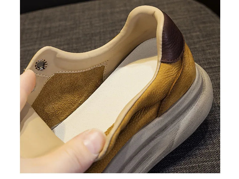 DRKANOL Spring Genuine Leather Casual Sneakers Women Thick Bottom Platform Lightweight Single Shoes Ladies Wedges Heel Shoes