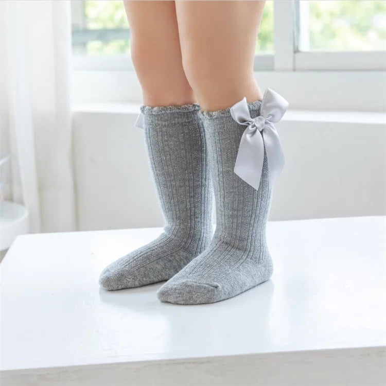 3Pairs/set Baby Girls Big Bow Knee High Socks Spring Autumn Children Non-slip Floor Sock Infant Toddler Princess Stockings 0-3Y