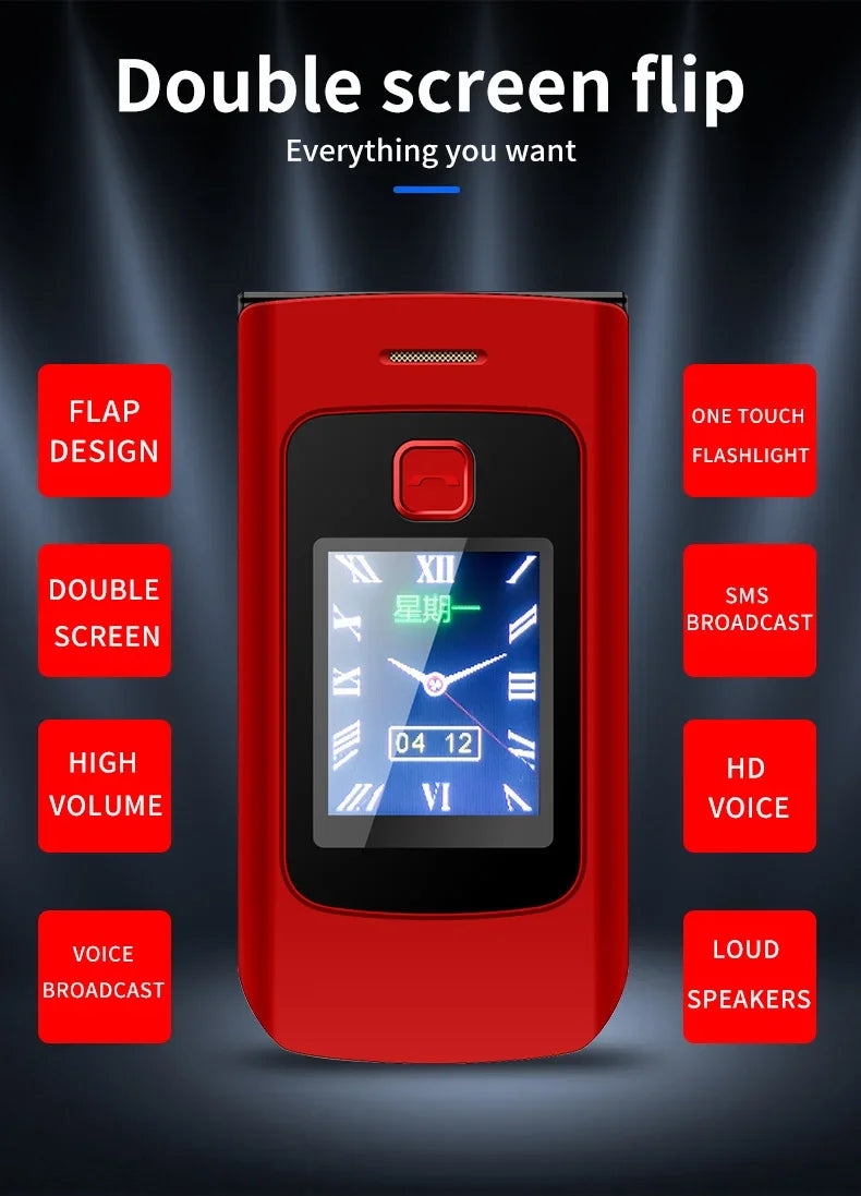 YeeMI K21+ 4G Rugged Feature Phone 2.6Inch Screen Big Button Flip Phone Dual SIM Dual Screen Cellphone 6800mAh Battery Full Band