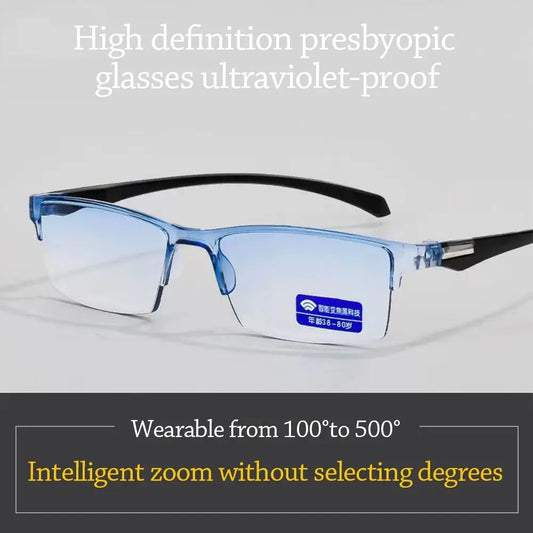 New Anti Blue Ray Reading Glasses Smart Automatic Zoom Presbyopia Eyeglass Autofocus Power +1.0~ +7.0 Half-Rim Computer Eyewear