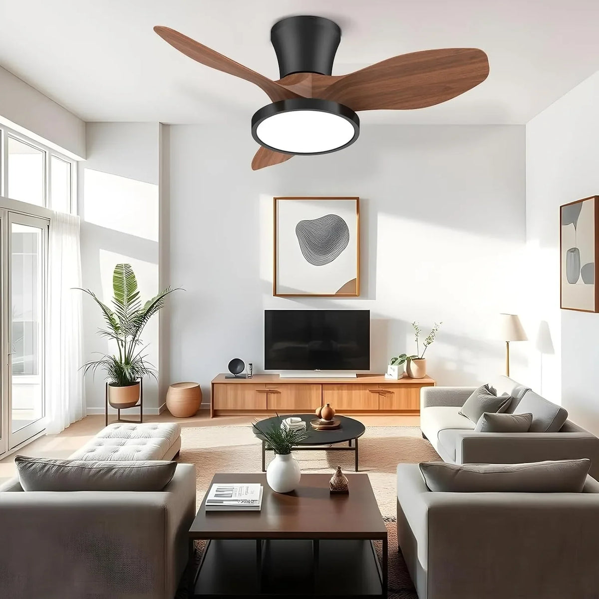 Ceiling Fan Light with Remote Control Lighting Ceiling Small Three Leaf for Bedroom Dining Room Kitchen Garage LED Fan Light