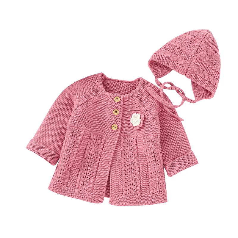 Baby Romper Set Knit Autumn Newborn Girl Boy Long Sleeve Coat Jumpsuit Outfit Hat 3PC Fashion Solid Infant Clothing Suit Sweater