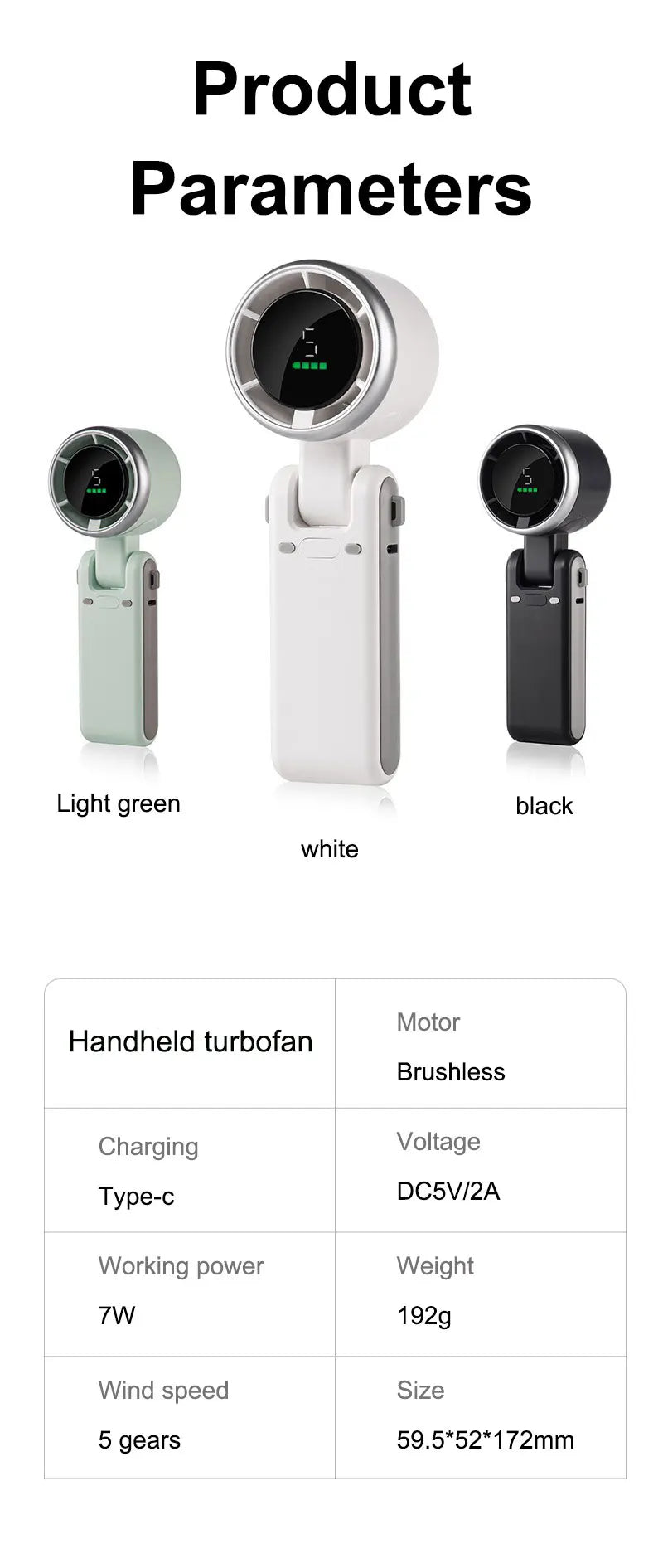 Portable Handheld Electric Fan 5 Speeds Adjustable Turbo 3600MAH Battery Fans LED Display Rechargeable Ice Cooling Personal Fan