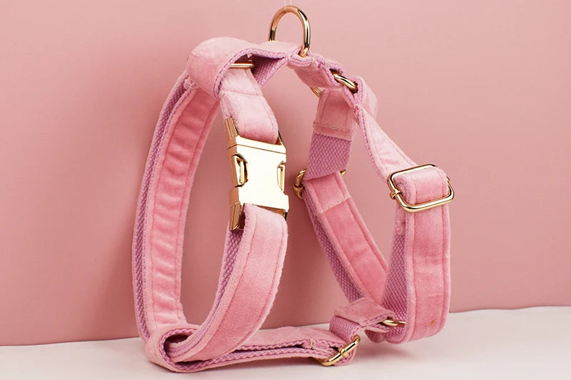 Pink Velvet Dog Collar And Leash Set For Small Medium Large Dogs Custom Engraved Nameplate Pet Supplies Dog Leash Velvet 01