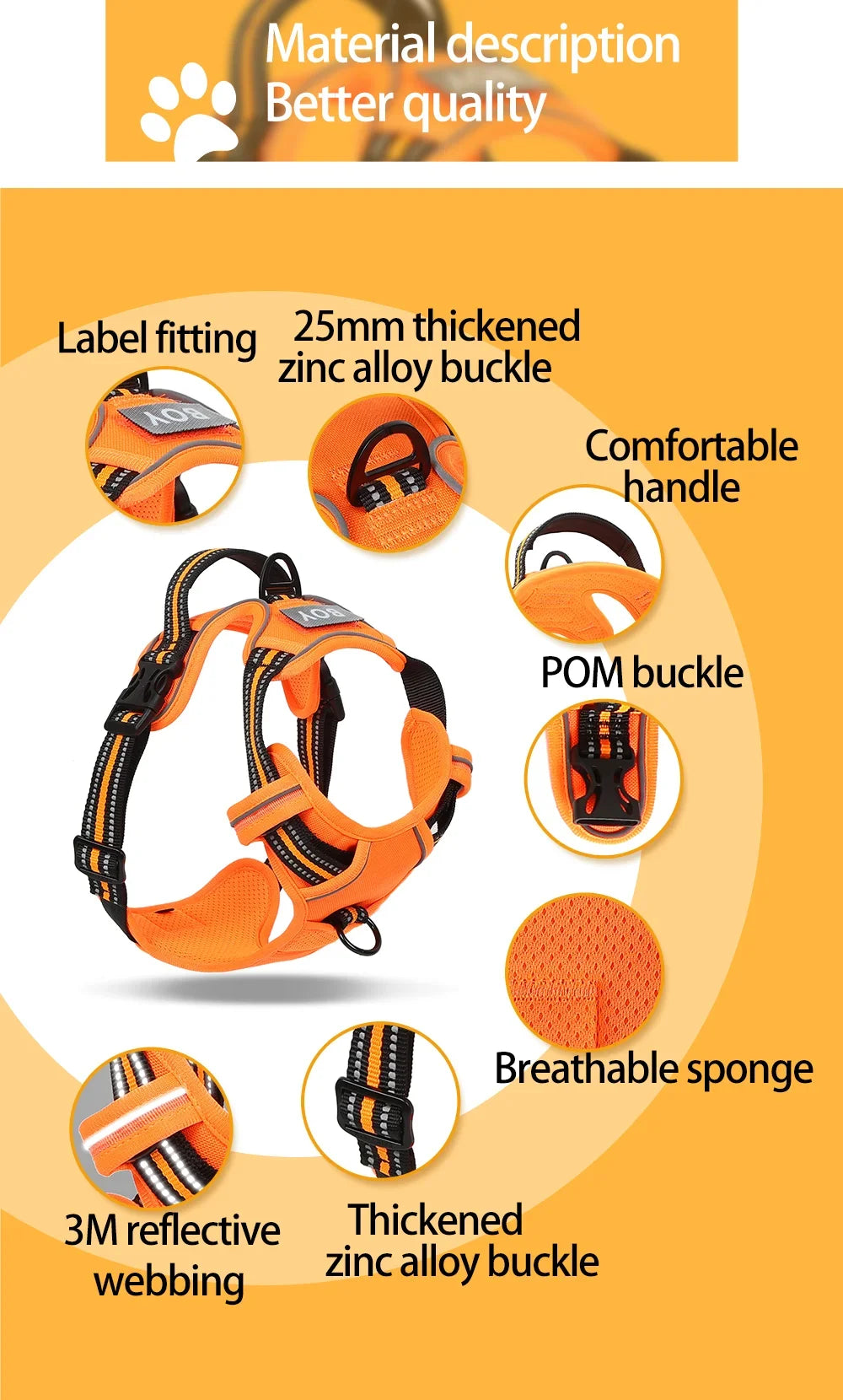 No Pull Dog Harness Front Clip Heavy Duty Reflective Easy Control Handle for Large Dog Walking