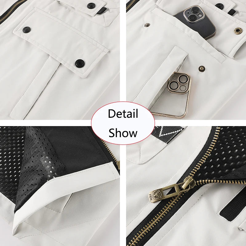 2026 New Summer Men Sleeveless Outdoor Cargo Leisure Lapel Vest Men Pocket Solid Color Fishing Camping Thin Vest Male Waistcoat