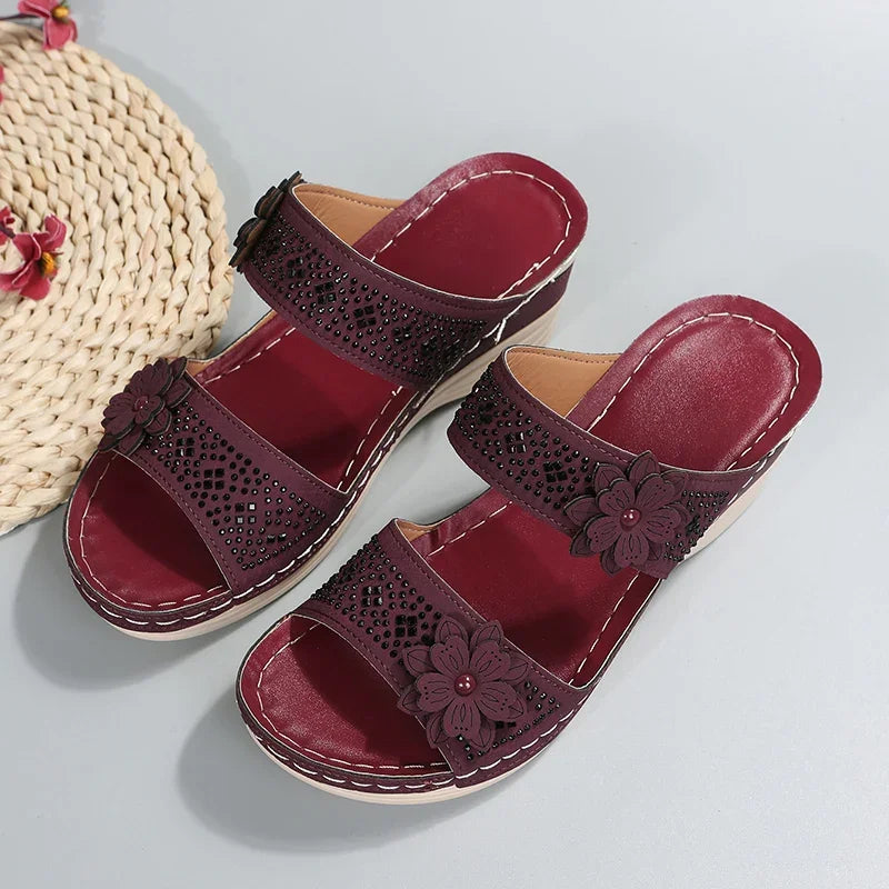 Ladies Shoes on Offer Summer New Plus Size Slippers Women Retro Roman Women's Slipper Casual Beach Flower Platform Wedge Sandals