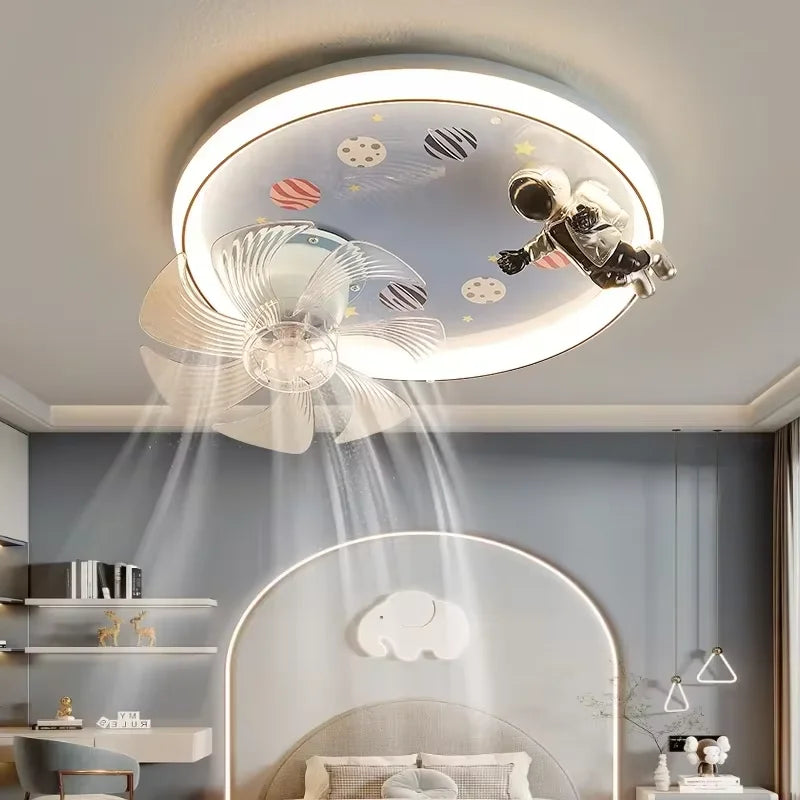 Modern Kids Room Ceiling Fan Light Cartoon Moon Astronaut Ceiling Lamp Boy Girl Bedroom Nursery Study Chandelier Ceiling Lights