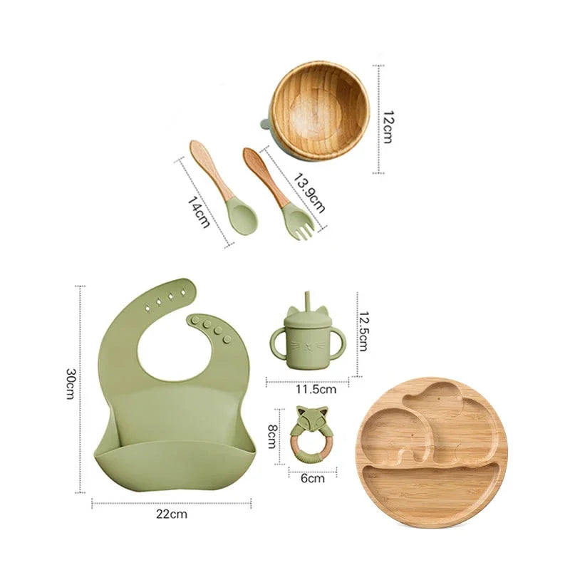 7pcs Silicone Baby Feeding Set Baby Feeding Supplies Kids Bamboo Dinnerware With Cup Children's Dishes Bowl Stuff Tableware Gift