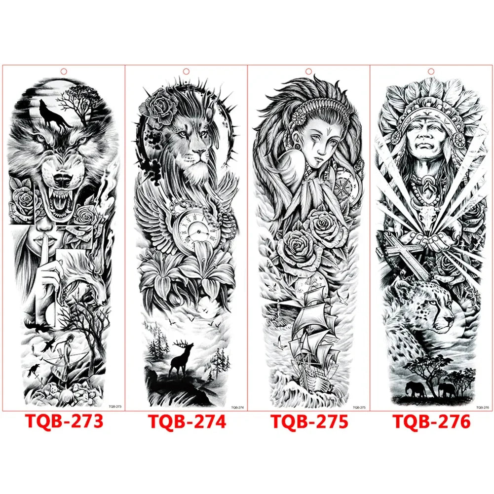 Full-arm Tattoo Stickers With The Crown Of The Virgin Of Jesus And Lion Waterproof Tattoo Stickers