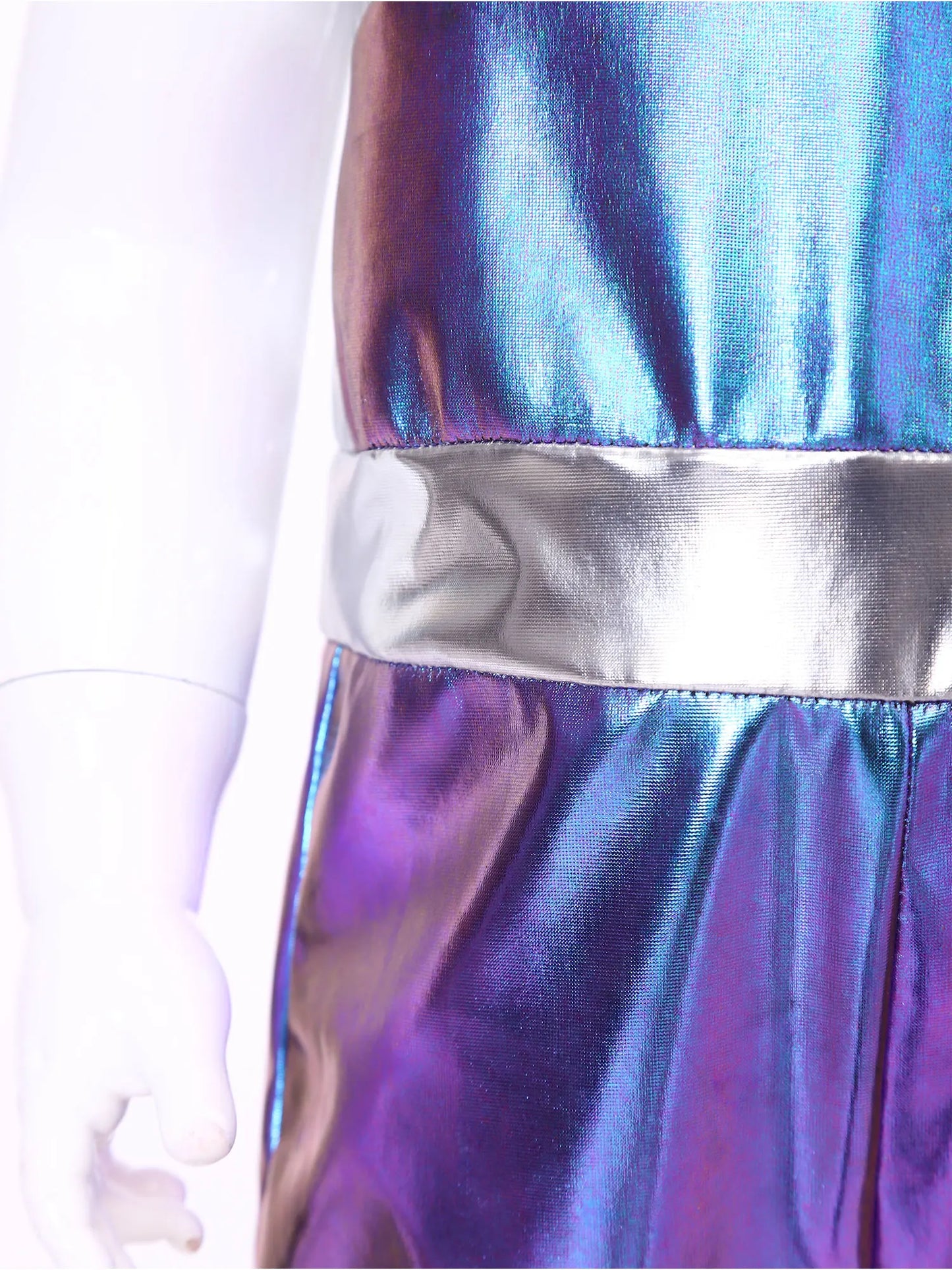 Toddler Boys Girls Metallic Alien Dress-up Costume Jumpsuit Halloween Outer Space Party Cap Sleeve Shiny Romper for Photography