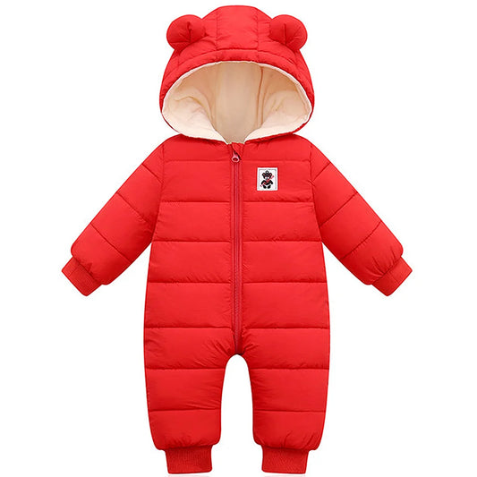 Toddlers Thick Snowsuit,Newborns Fleece Romper with Hood,Boys Girls Ski Wear,Warm Down Jumpsuit,Kids Winter Jumpsuit for 6-24M
