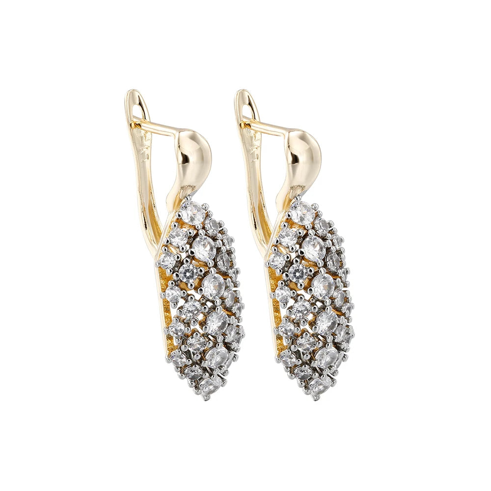 Hollow oval inlaid zircon earrings and rings three-piece elegant fashion jewelry two-tone set wedding party accessories