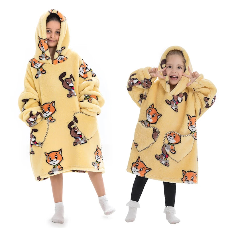 Halloween Pumpkin Hoodies for Boys Girls Winter Thick Flannel Hooded Sweatshirts Kids Clothing Children Oversized Blanket Hoodie
