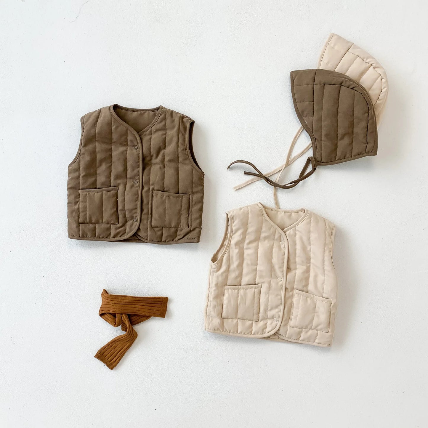 Korean Baby Vests Hat Set Fall Spring Kids Waistcoat for Girls Boys Jackets for Children Outerwear Coats Toddler Infant Clothes