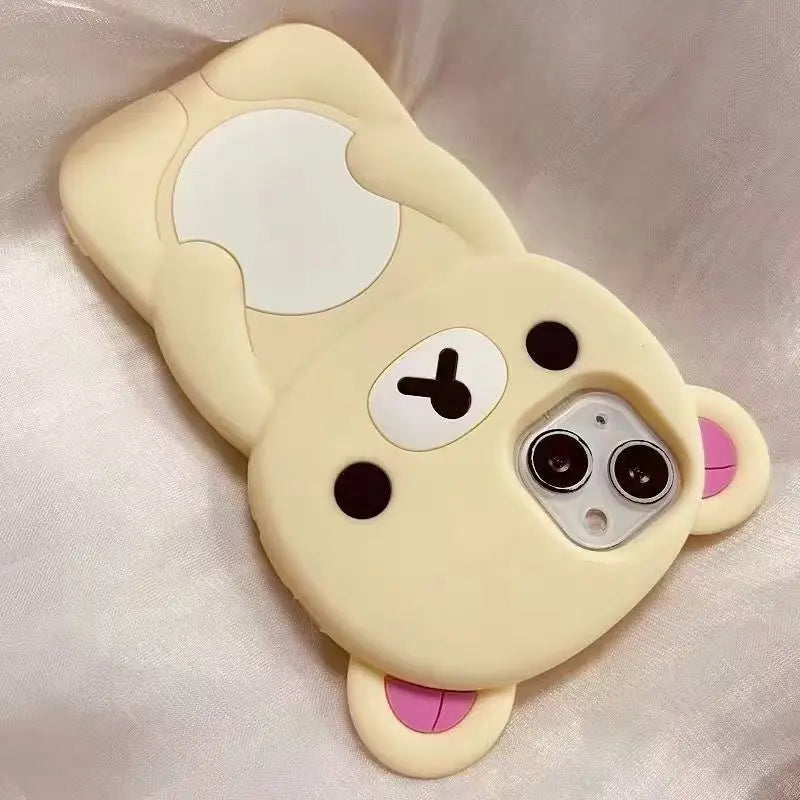 For iPhone SE X XS XR 4 4S 5 5S 7 8 11 12 13 14 15 Plus 16 17 Pro Max 3D Bear Couple Silicone Cartoon Phone Case