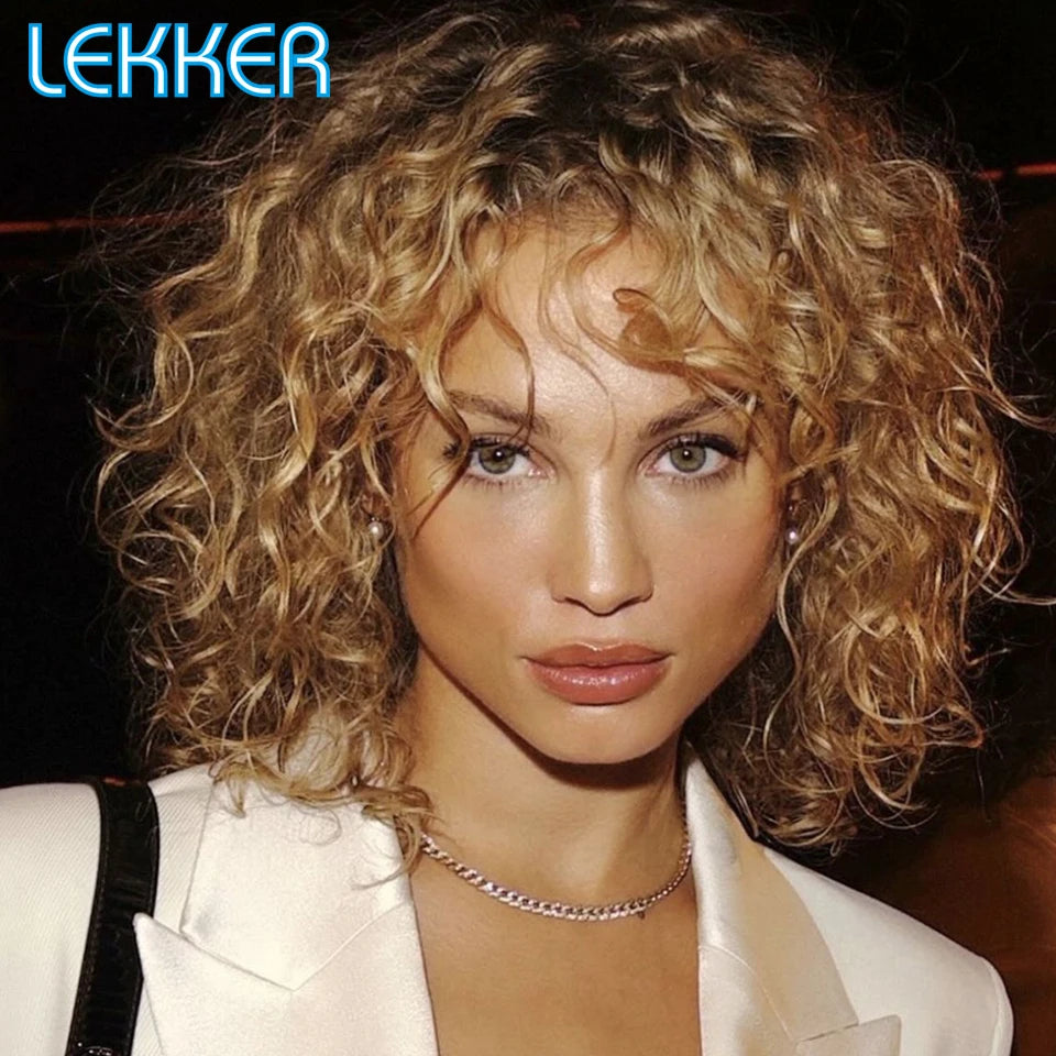 Lekker Blonde Long Pixie Afro Kinky Curly Bob 100% Human Hair Wigs For Women Brazilian Remy Hair Full Machine Made Clearance