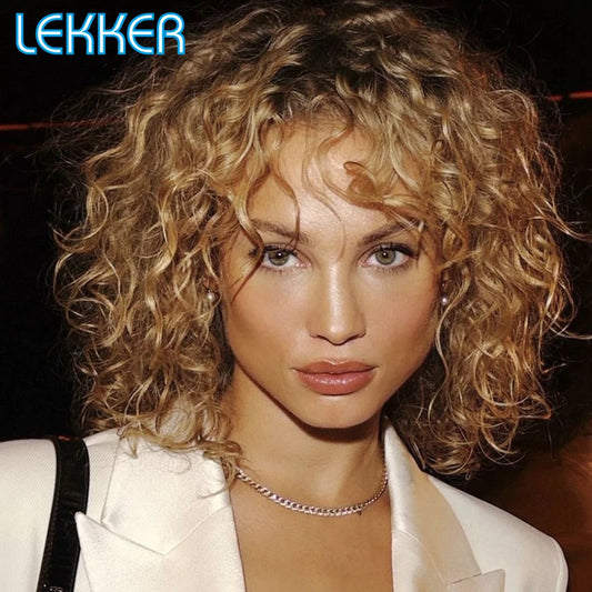 Lekker Blonde Long Pixie Afro Kinky Curly Bob 100% Human Hair Wigs For Women Brazilian Remy Hair Full Machine Made Clearance
