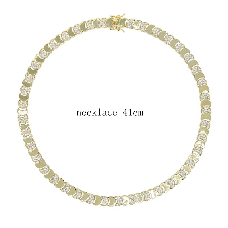 Geometric Moon Shaped Charm Tennis Chains Necklace for Women Pave CUBIC Zirconia Platinum Plated Color Fashion Jewelry 2025