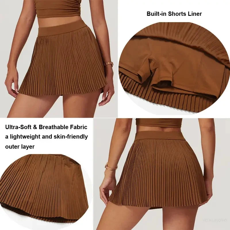 Women's 2 Piece Yoga Skirt Set Hip Hugging Slimming Outdoor Fitness Tennis Skirt Sun Protection Sports Outfit