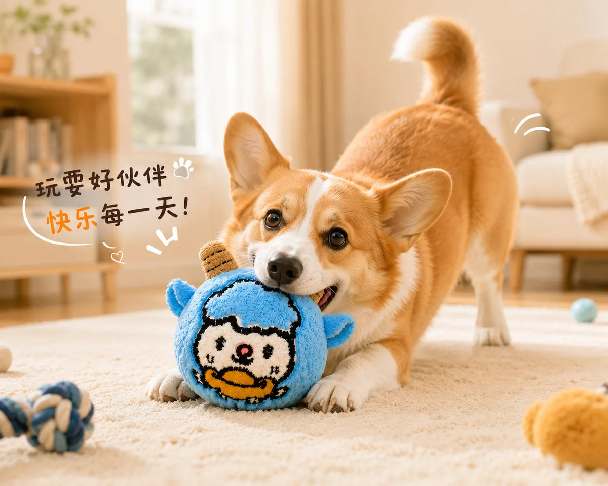 Cute Cartoon Plush Bouncy Ball Pet Toy Interactive Chew Toy for Dogs & Cats Ideal for Indoor Play of Small and Medium Pets