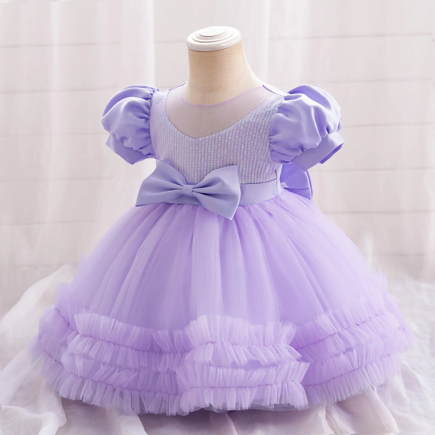 Toddler Sequin Baby Girl Party Dresses Bow Princess Dresses for Girl 1st Birthday Baptism Baby Dress Tutu Lace Wedding Prom Gown