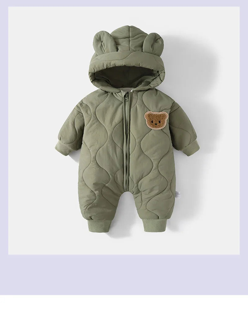 2026 Spring Autumn Hooded Infant Newborn Baby Rompers Fleece Padded Cartoon One-pieced Outdoor Outfit for Baby Boys Girls