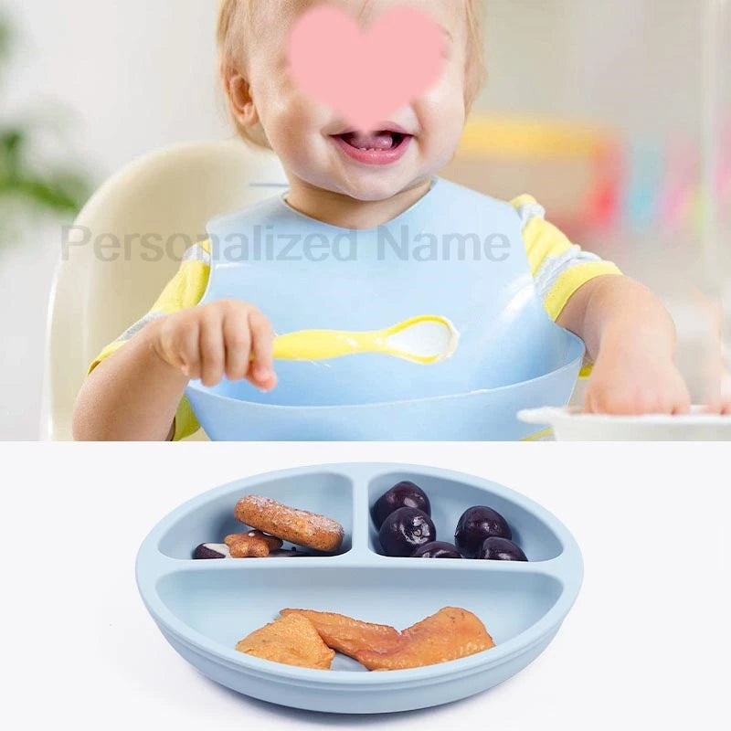 6PCS Silicone Feeding Set For Baby Personalized Name Logo Plate Bowl Customized Newborn Gift Silicone Straw Cup BPA Free